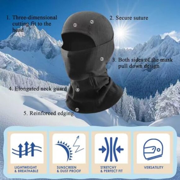 Windproof Balaclava Ski Mask Full Face Helmet Liner Breathable Neck Gaiter